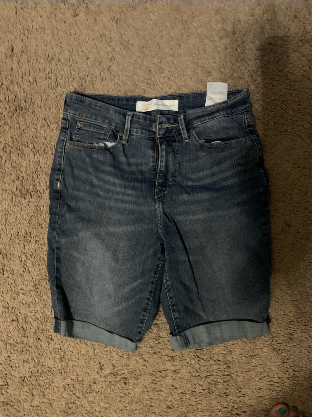 Signature by Levi Strauss Dark Blue Rolled-Hem Denim Shorts